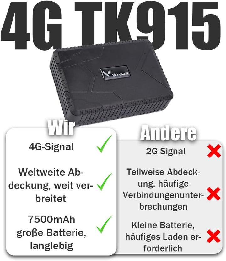 Winnes GPS Tracker 4G GPS Tracker Auto Bereitschaft 90 Tage mit Kostenlosen Apps GPS Tracker Für Pkw