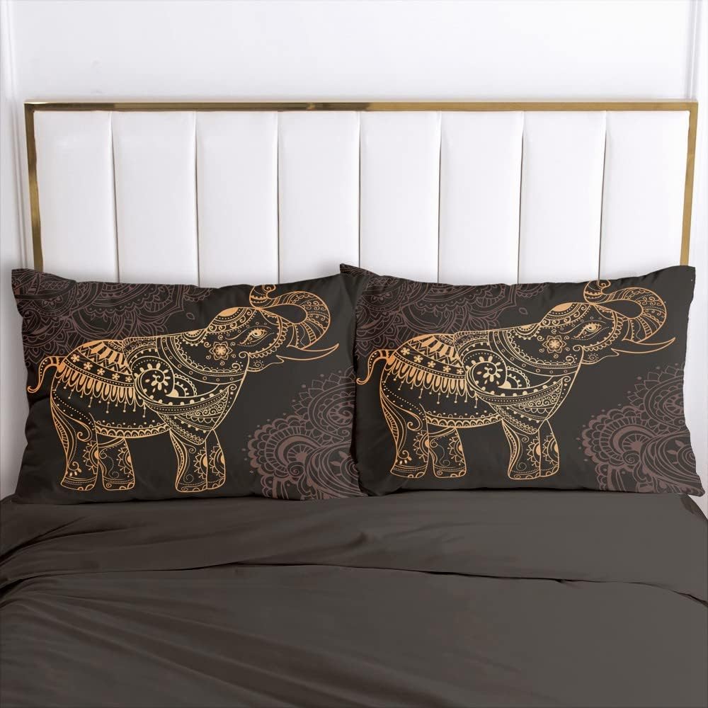Luowei Bettwäsche 135x200cm 4 Teilig Elefant Dekoratives Bettbezug Set Weiche Microfaser Bohemien In