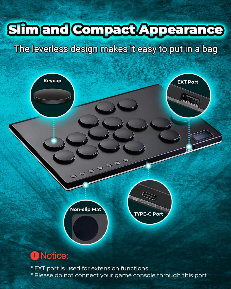 Arcade Stick, M16 Metall Arcade Controller mit Turbo und benutzerdefiniertem RGB, Arcade Fight Stick