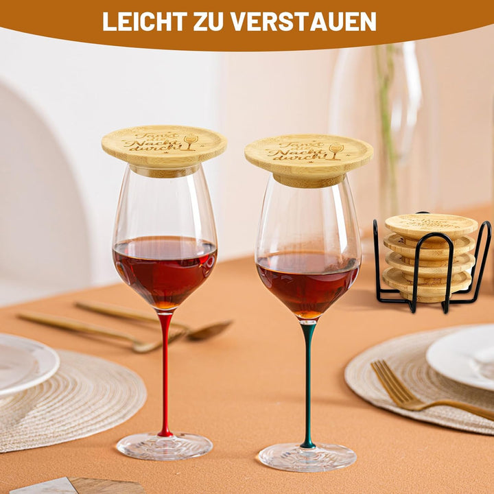 8 Stück Weinglas Topper Holz, Wine Glass Charcuterie Topper mit 2 Halterungen, Bambus Weinglas Toppe