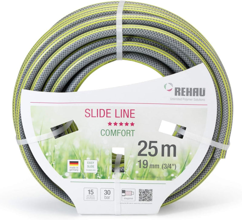 REHAU Comfort Slide Line 25 m Gartenschlauch | grau / gelb | 3/4 Zoll | 1 Rolle