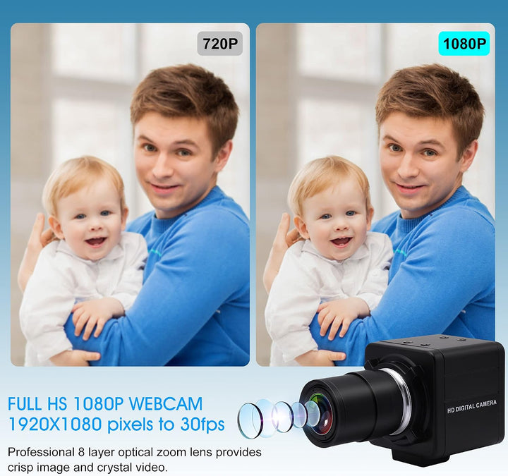 G Varifokal USB Kamera 10X Optischer Zoom Webcam,5-50mm Varifocus Objektiv Webkamera,2MP Varifokal W