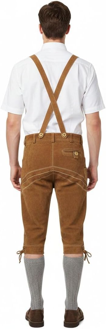 Herren Trachten Lederhose Kniebund mit Träger Rindvelourleder Dunkelbraun - Trachtenlederhose Herren