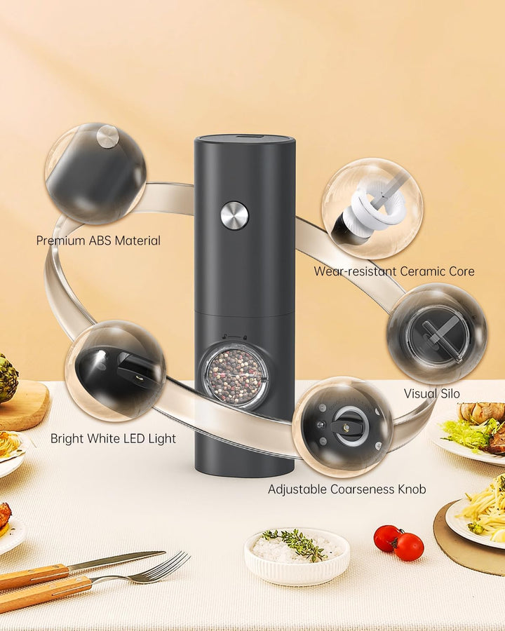 CIRCLE JOY Salz und Pfeffermühlen Elektrische 2er Set Batteriebetriebenen Gewürzmühle mit Basis, Wei