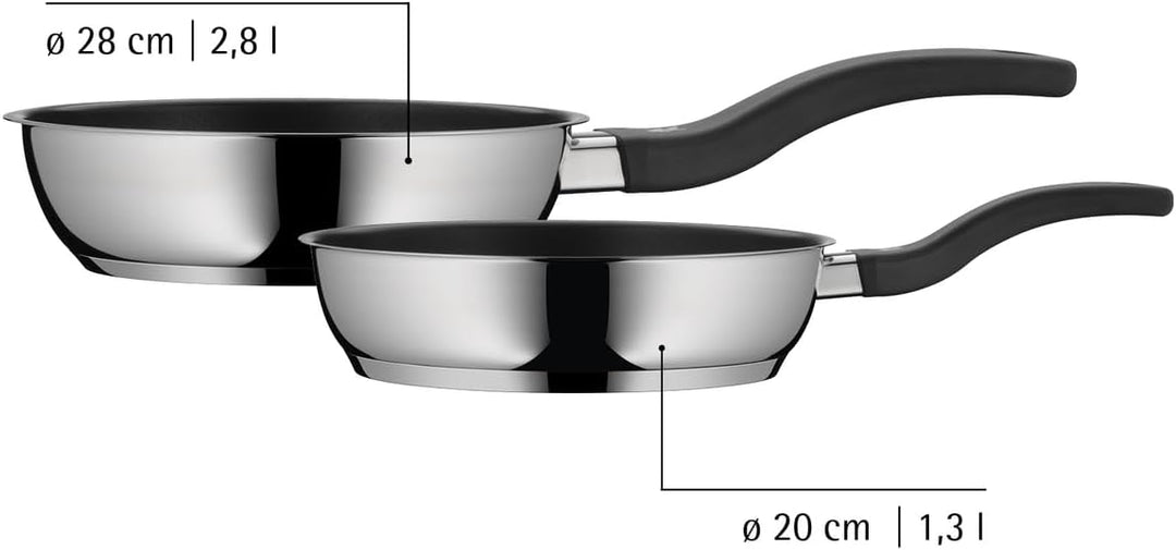 WMF Devil Pfannenset 2-teilig, Bratpfanne 28 cm + 20 cm, Pfanne Induktion, Cromargan Edelstahl besch