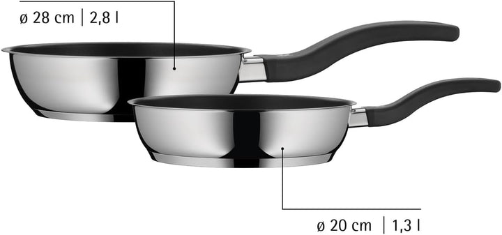 WMF Devil Pfannenset 2-teilig, Bratpfanne 28 cm + 20 cm, Pfanne Induktion, Cromargan Edelstahl besch