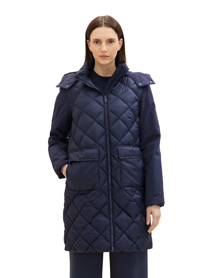 TOM TAILOR Damen 1036722 Steppmantel mit abnehmbarer Kapuze & Taschen (1er Pack) L 10668 - Sky Capta