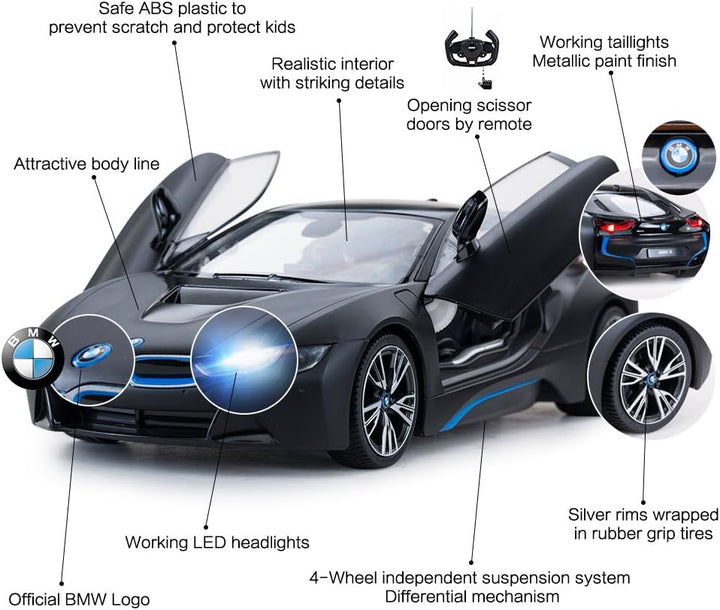 Rastar RC Auto | 1:14 BMW i8 Funkferngesteuertes Spielzeugauto, Modellfahrzeug, öffnen der Türen per