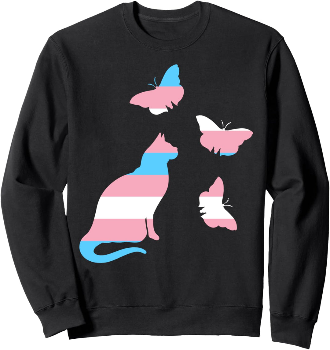 Transgender Katze und Schmetterlinge Transgender Flagge Sweatshirt