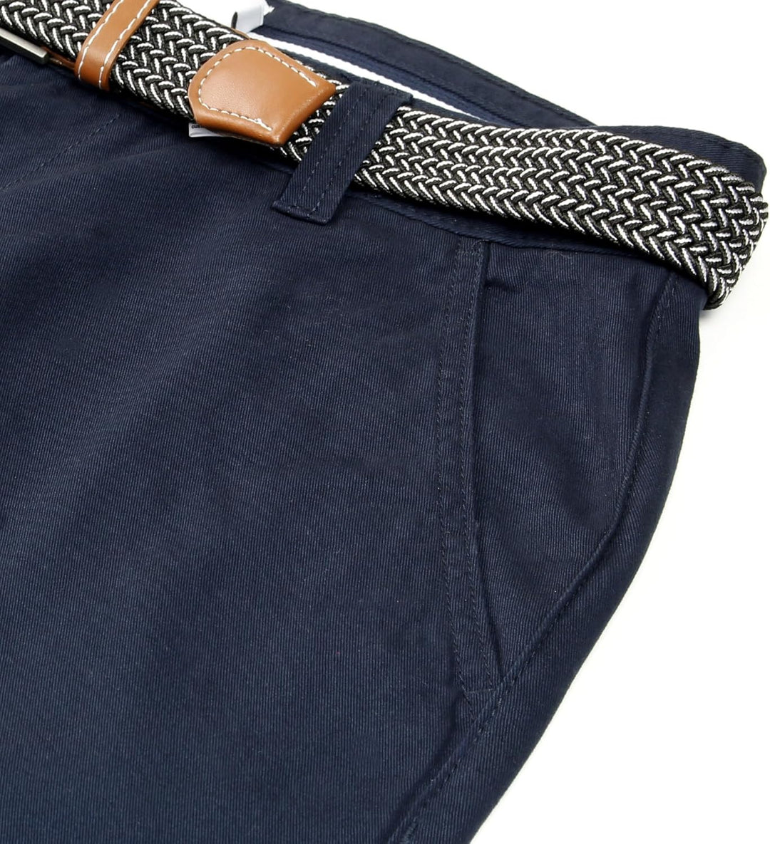 Xact Herren Premium massgeschneiderte Stretch Chino Shorts 34 Marineblau mit Gürtel, 34 Marineblau m