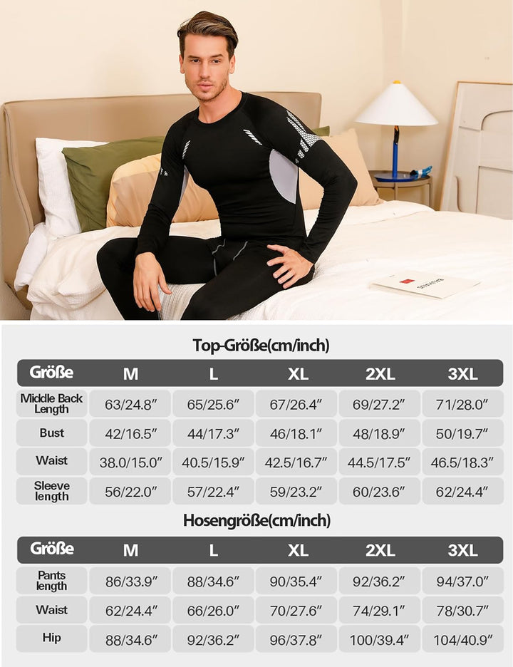Thermounterwäsche Herren Winter Thermo Unterwäsche Set Fussball Funktionsunterwäsche Innenfleece Ski