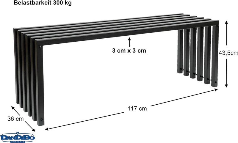 DanDiBo Gartenbank Metall Massiv Wetterfest Schwarz 120 cm Sitzbank Modern 96205 Parkbank Eisen Bank