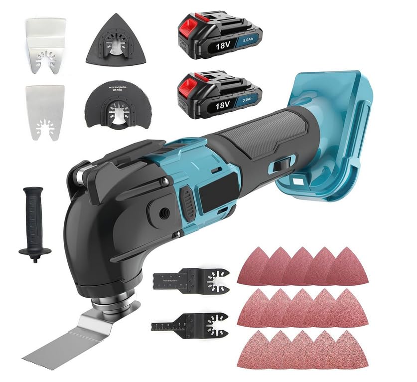 Oszillations werkzeug Ersatz für Makita DTM51Z, mit 2pcs 3000mah Batterie, 6 Variable Drehzahlen, 22