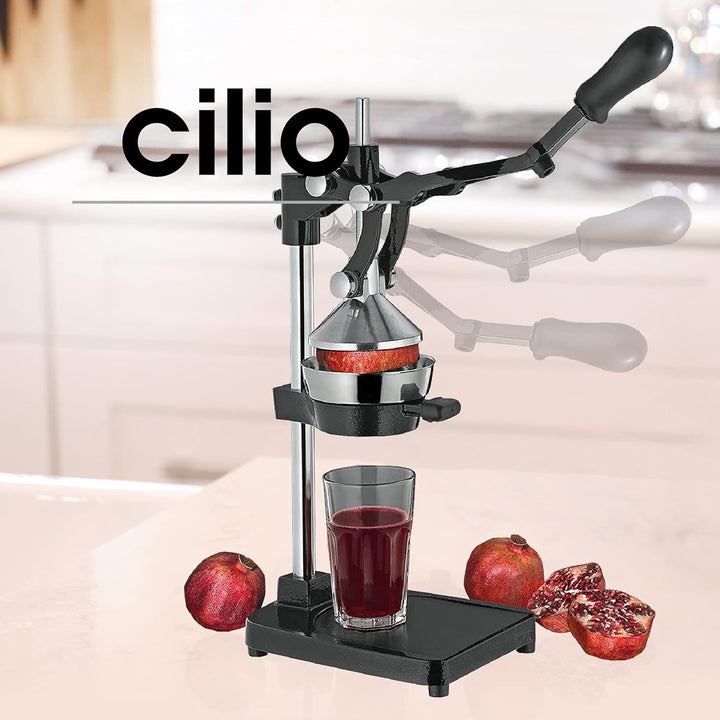 Cilio LIVORNO Granatapfel Presse, Saftpresse Manuell | rostfreier Edelstahl | Schwarz | Profi Frucht