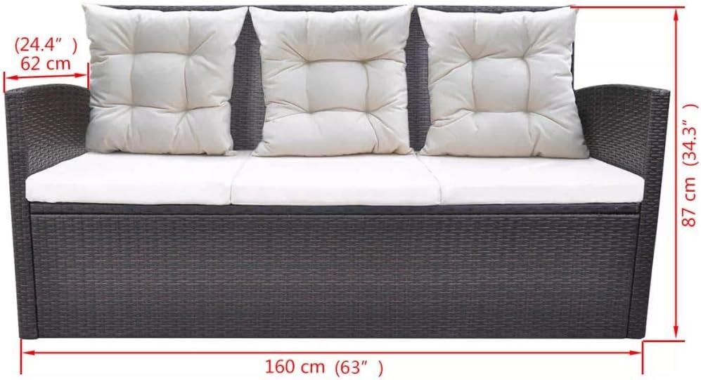 Tidyard 18-teilig Gartengarnitur Poly Rattan Sitzgruppe Gartengruppe Essgruppe mit Sitzpolster PE-Ra