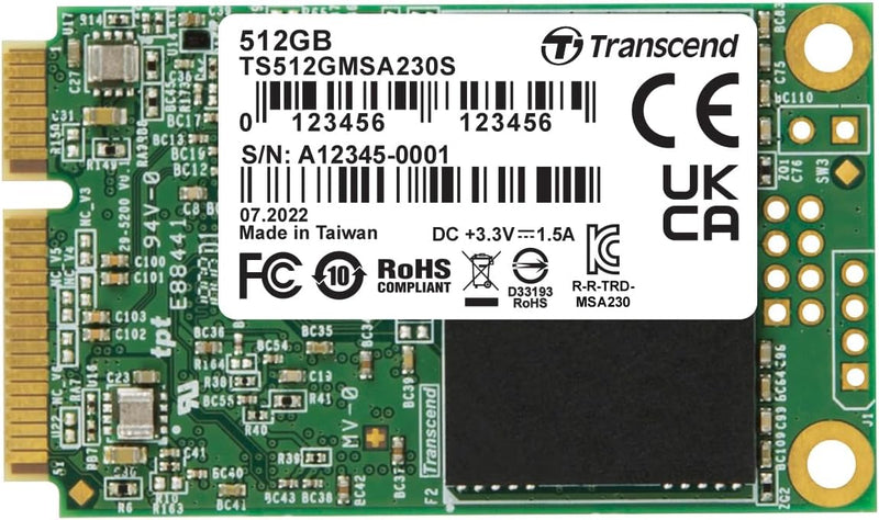 Transcend MSA230S 512 GB SATA III 6 Gb/s mSATA Internal Solid State Drive (SSD) 3D TLC NAND (TS512GM