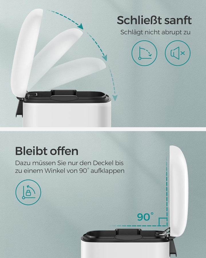 SONGMICS Mülleimer, 30 Liter Abfalleimer, Treteimer aus Stahl, mit Inneneimer und Deckel, Softclose,