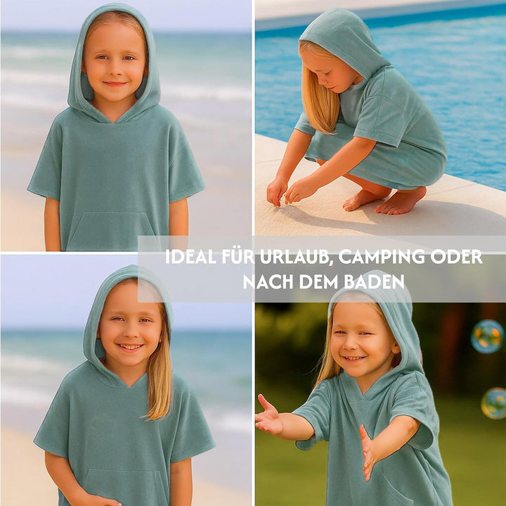 CalmyBEACH Leicht Frottee Badeponcho Kinder - Mädchen Jungen Baumwolle Poncho Handtuch Bademantel Ba