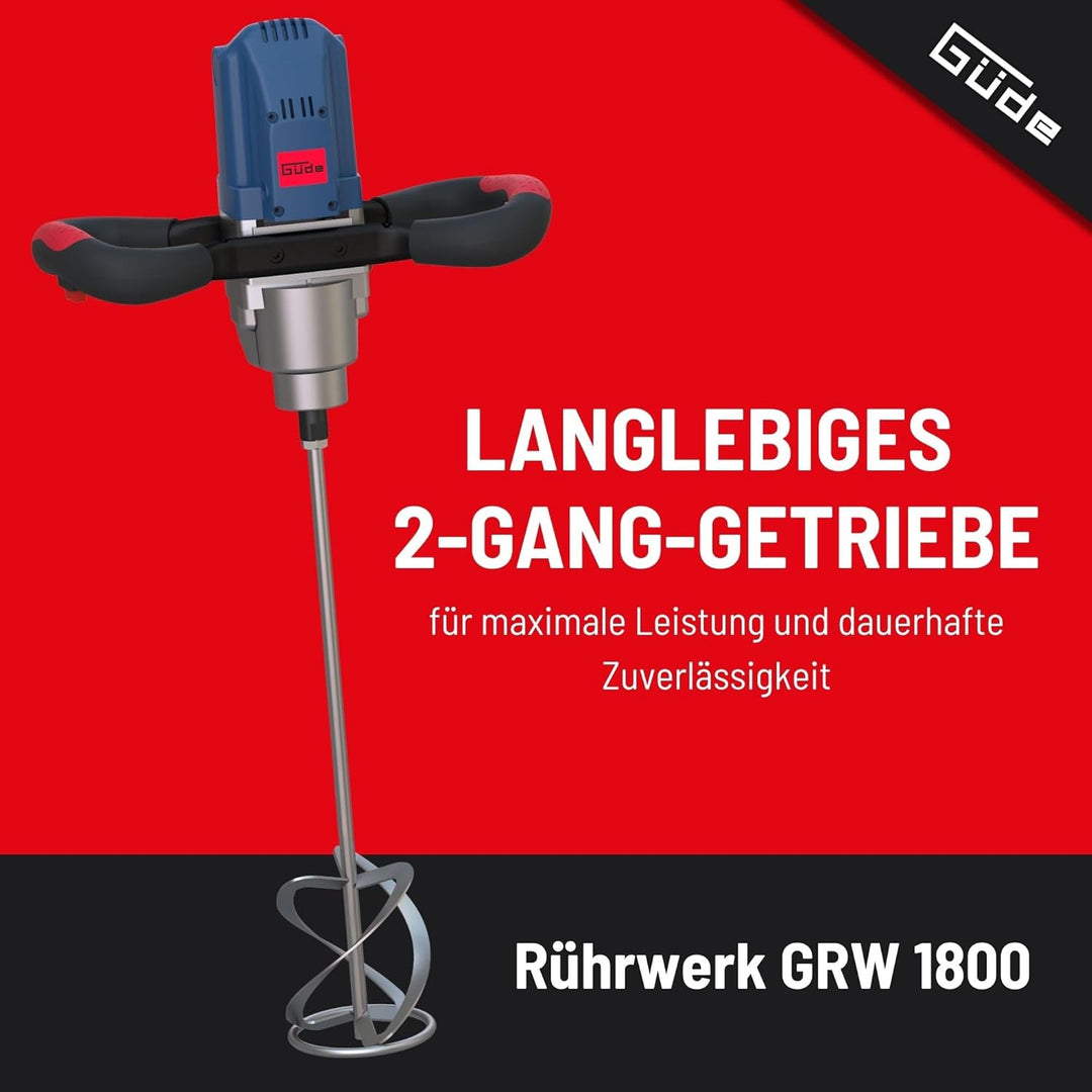 Güde 58048 Rührwerk GRW 1800 (Aufsatz 140 mm, 1800W, 2-Gang-Getriebe, Soft-Start-Funktion, Arretierb