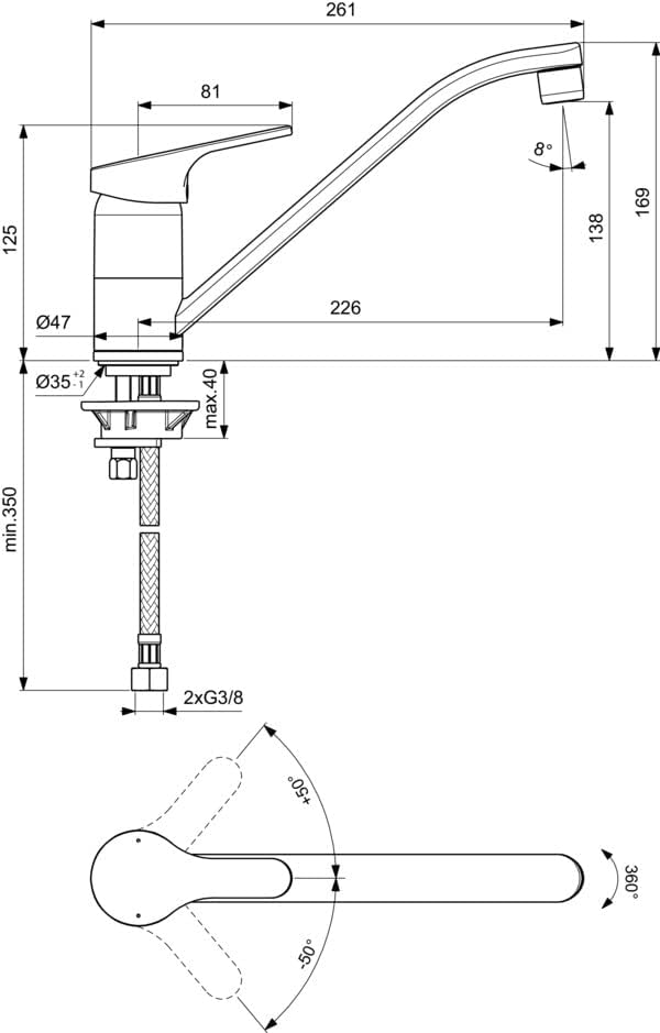 Ideal Standard - Ceraflex Einhebelmischer für Spülbecken mit schwenkbarem Schlauchauslauf, verchromt