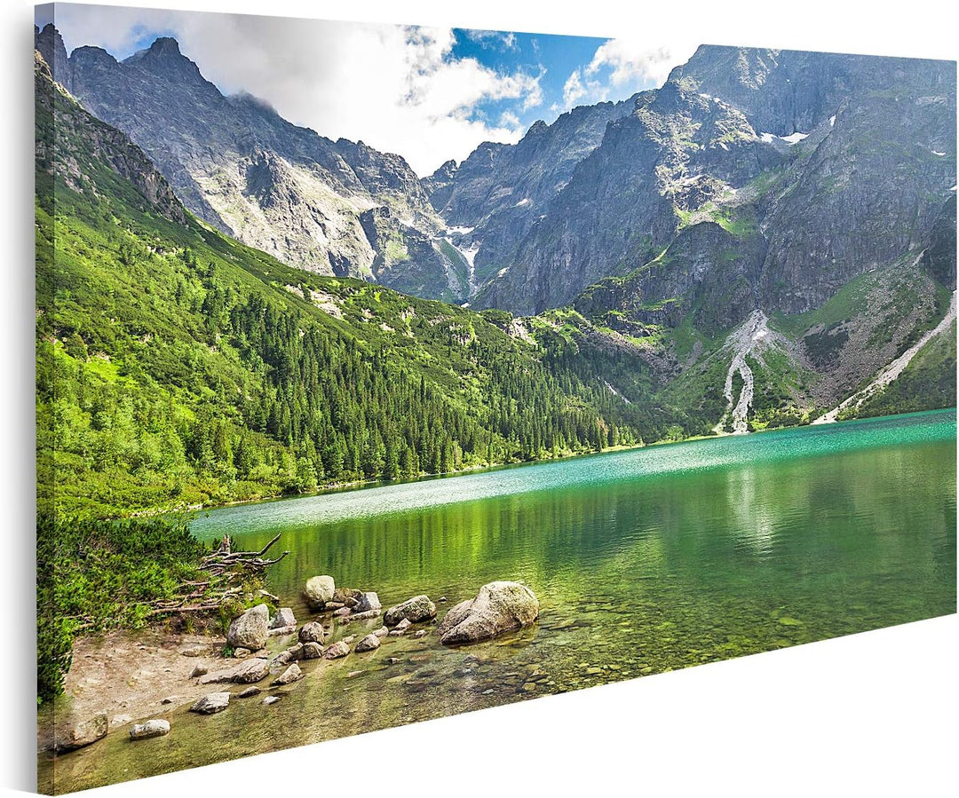 islandburner Bild auf Leinwand Kristallklarer Bergsee Rocky Mountains Sommer Bilder Wandbilder Poste