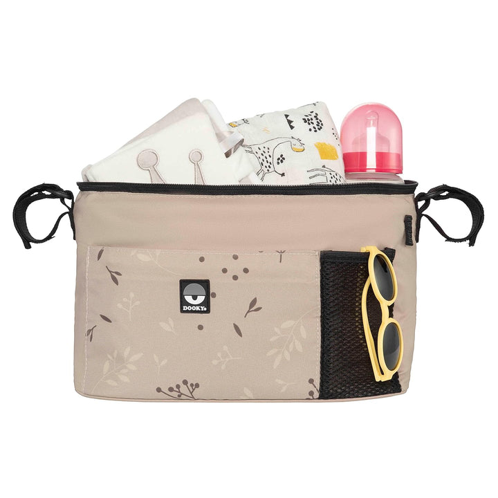 Dooky - Kinderwagen Organizer Deluxe Romantic Leaves Beige - Perfekt für Unterwegs - Kinderwagentasc