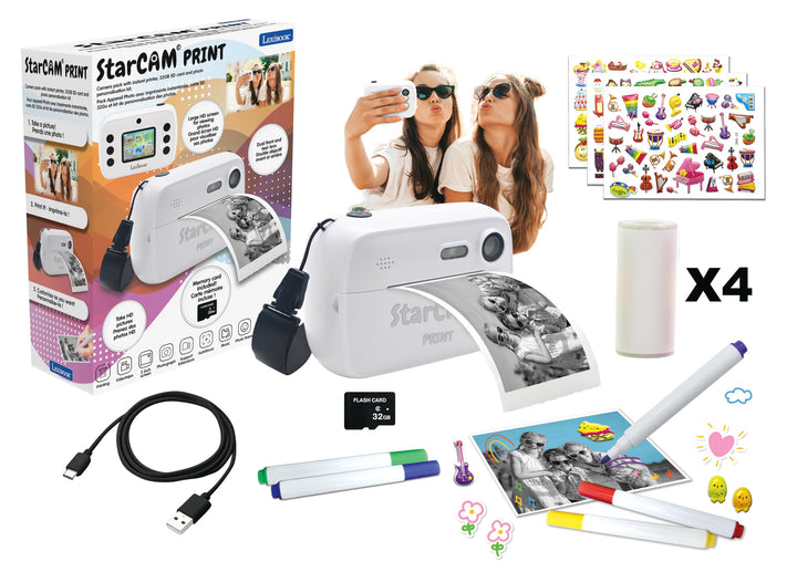Lexibook StarCAM Print, Kamerapaket mit Sofortdrucker, Foto- und Videofunktion, 32GB SD-Karte und Fo
