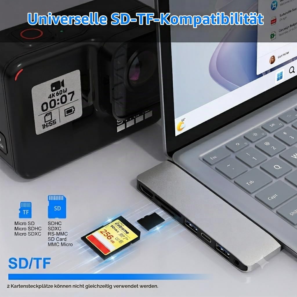 Surface Hub Dockingstation für Laptop mit 4K@30HZ HDMI +2*USB 3.0 +USB-C +SD/TF Kartensteckplatz +3,