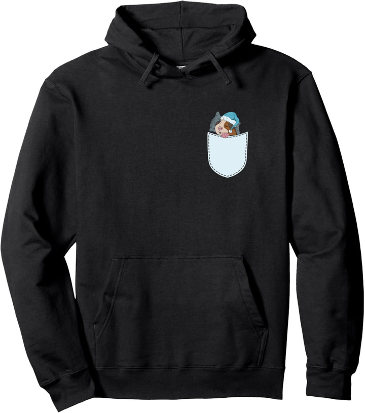 Schlafendes Meerschweinchen mit Schlafkappe in falscher Brusttasche Pullover Hoodie