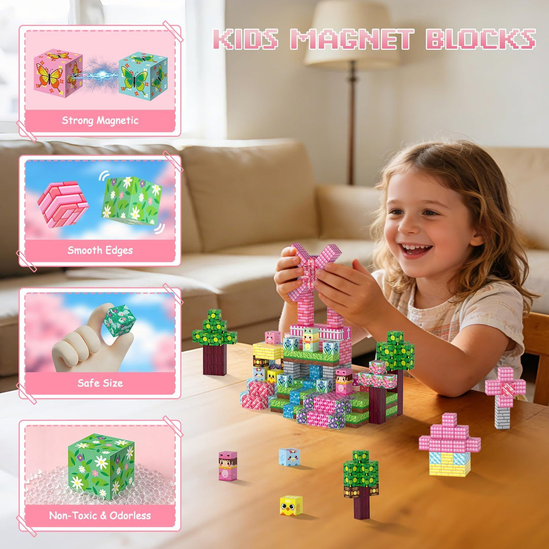 Magnetische Bausteine 200 Stück, Magnetbausteine Kinder ab 3 Jahre, Magnetic Blocks für Jungen Mädch