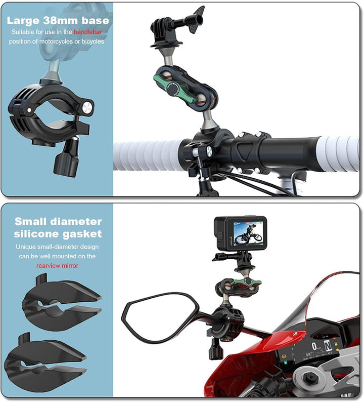 REYGEAK Fahrrad Lenker Halterung Klemme Motorrad Rohrhalterung Kompatibel für GoPro Hero 12/Hero 11/