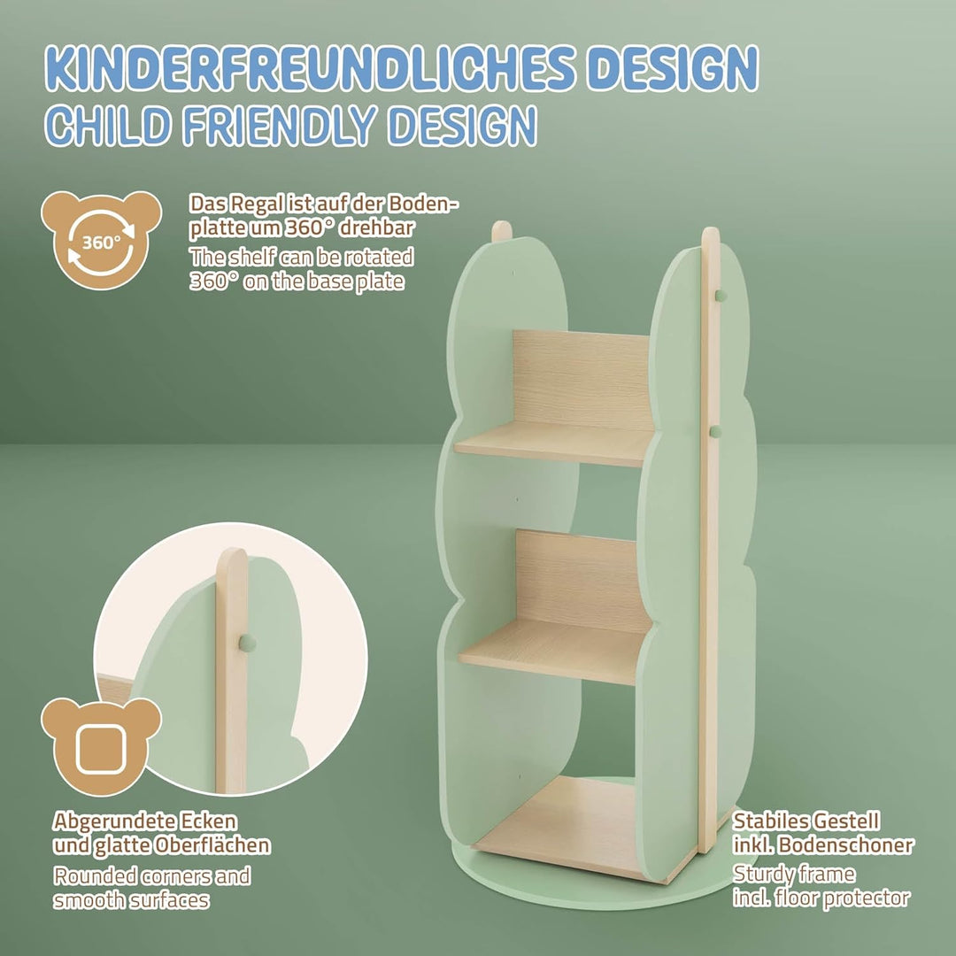 Joyz Bücherregal Kinder Baum-Form, Ø 48 x 96 cm, Grün-Natur, 2 Seitiges Kinderregal aus Holz mit 5 R
