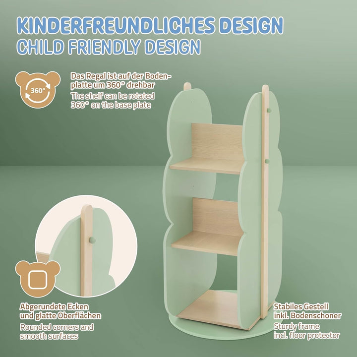 Joyz Bücherregal Kinder Baum-Form, Ø 48 x 96 cm, Grün-Natur, 2 Seitiges Kinderregal aus Holz mit 5 R