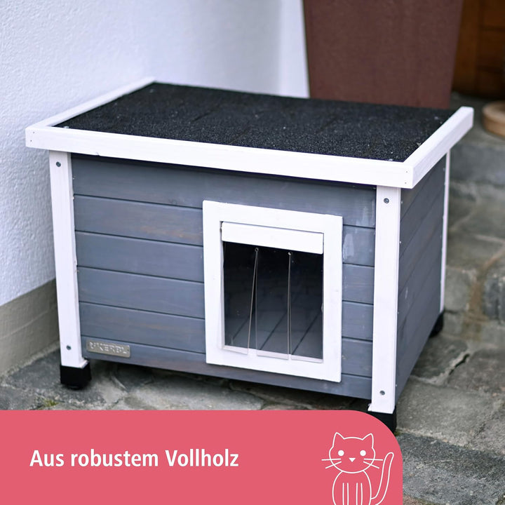 Kerbl Katzenhaus Rustica aus Holz, Schwingtüre mit Lamellen, Plexiglasfenster, Höhenverstellbare Kun
