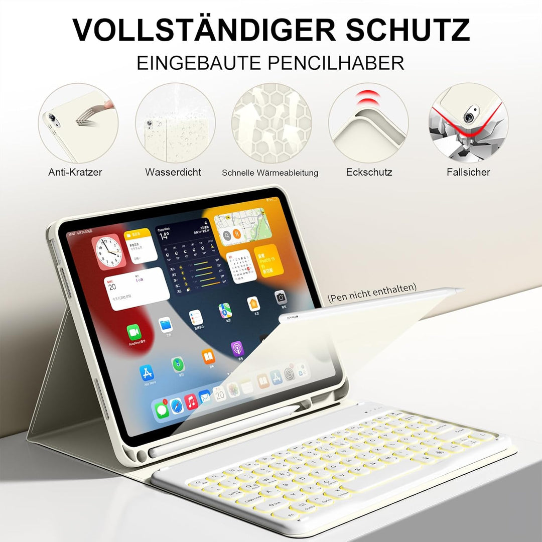 Hülle mit Tastatur für iPad 11 Generation A16/10 Generation (11/10.9 Zoll,2025/2022),7-farbige Beleu