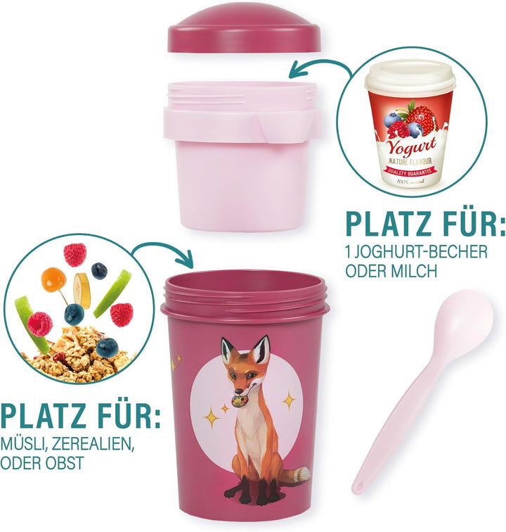 AWAVE Die Schule der Magischen Tiere Müslibecher To Go 540 ml rPET Beerenrot Rabbat, Becher mit Löff