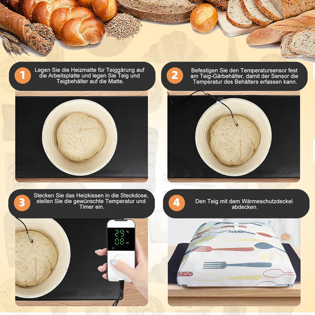 Brot Gärmatte, Heizmatte für Sauerteig mit Thermostat Brotwarmmatte für Sauerteig, Teig Proofing, Jo