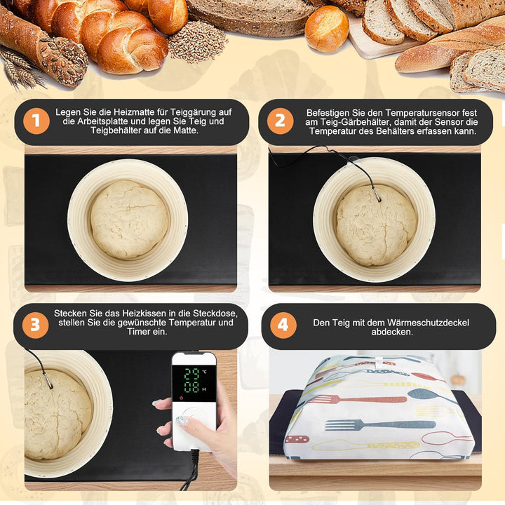 Brot Gärmatte, Heizmatte für Sauerteig mit Thermostat Brotwarmmatte für Sauerteig, Teig Proofing, Jo