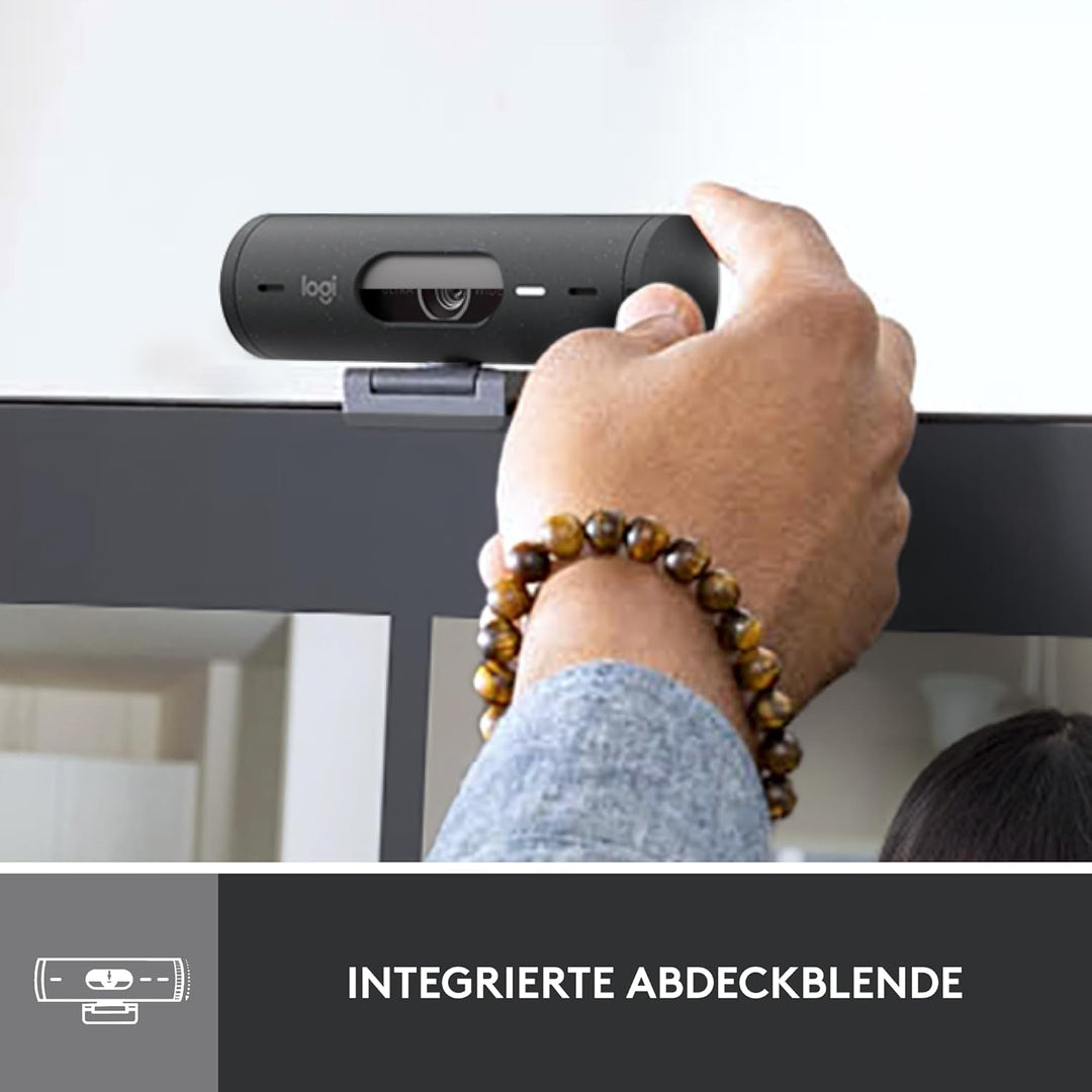 Logitech Brio 500 Full-HD-Webcam mit Auto-Lichtkorrektur, Zeigemodus, Doppelmikrofon + Rauschunterdr