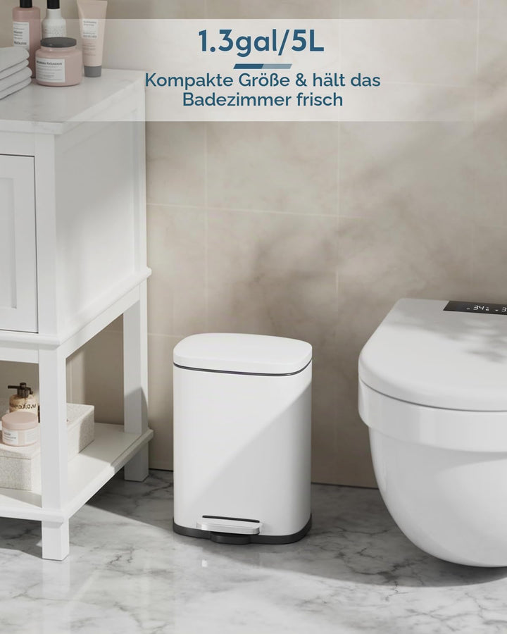 Clevich 2er-Pack Mülleimer Set, 50L und 5L Treteimer aus Metall mit Softclose-Deckel, abnehmbare Inn