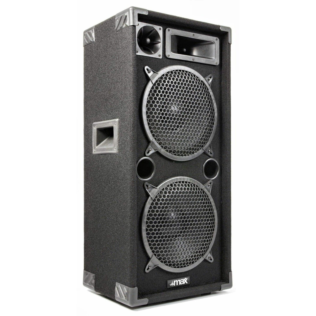 MAX210 Passive PA Lautsprecher, 1000 Watt Partybox mit Griffe, 2 x 10 Zoll Doppel-Tieftöner, Passiv,