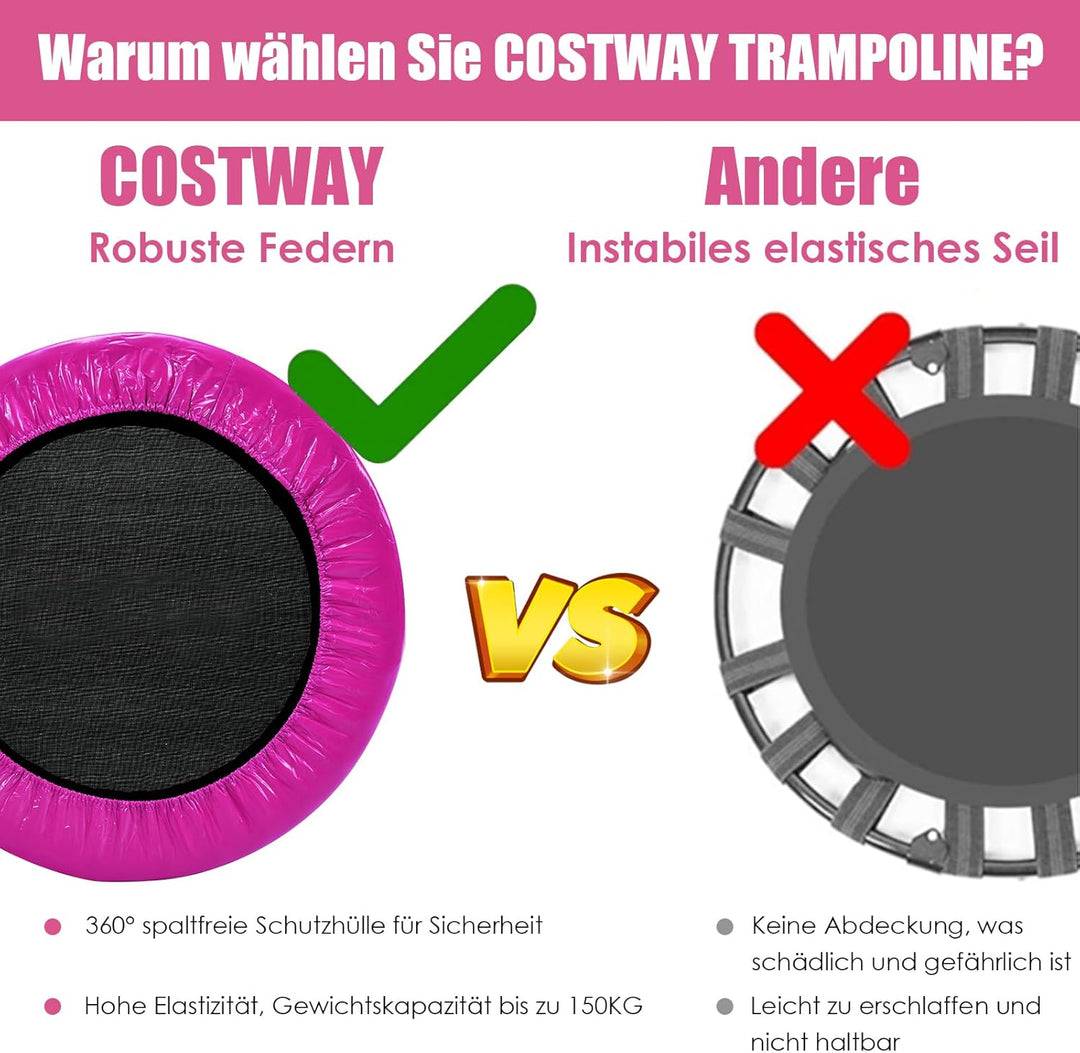 COSTWAY φ97cm Mini Trampolin, Fitness Trampolin faltbar, Kindertrampolin bis 150kg belastbar, Trampo