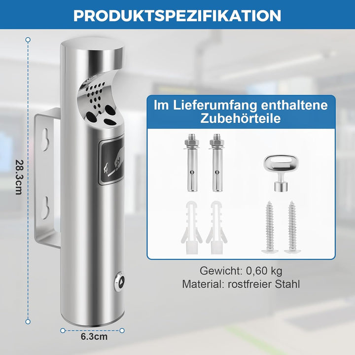 Mülleimer Wandmontage aus Edelstahl, Vertikaler Tubular öffentliche Küchenabfalleimer, Wandmontierte