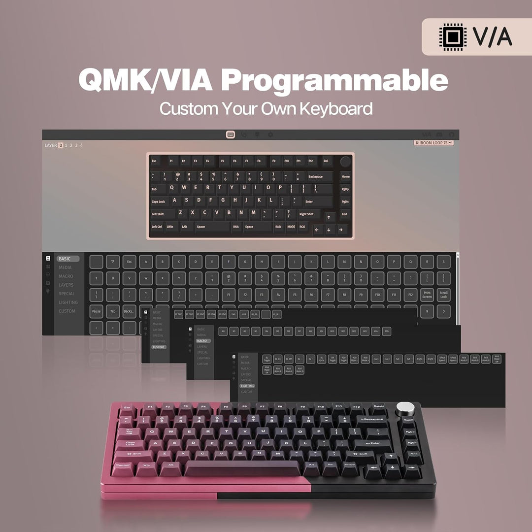 KiiBoom Loop 75 75% CNC Gradient Aluminium Gaming Tastatur, BT5.0/2.4GHz/USB-C Wired QMK/VIA Tastatu