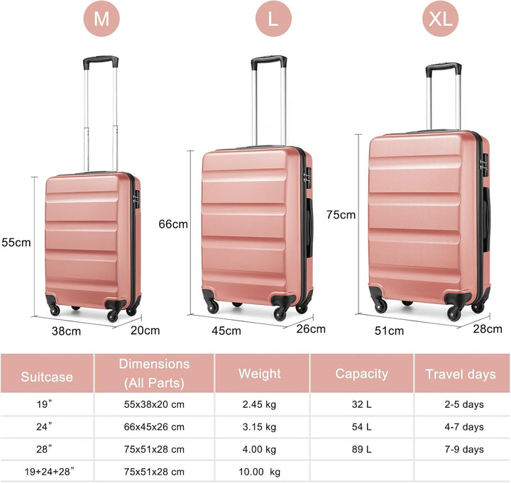 KONO Handgepäck Koffer Klein Reisekoffer Leicht Hartschale Rollkoffer mit TSA Schloss und 4 Rollen,