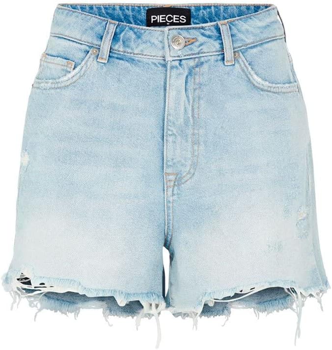 PIECES Damen Pctulla Hw Lb-ba Noos Jeans-Shorts M Light Blue Denim, M Light Blue Denim