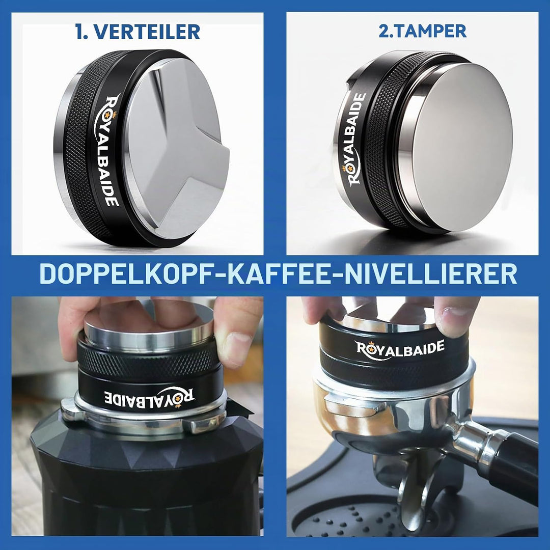 51 mm Espresso-Stampfer und -Verteiler, Doppelkopf-Kaffeewaage, kompatibel mit 51 mm Siebträger, ein