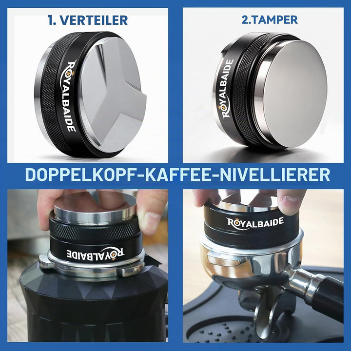 51 mm Espresso-Stampfer und -Verteiler, Doppelkopf-Kaffeewaage, kompatibel mit 51 mm Siebträger, ein