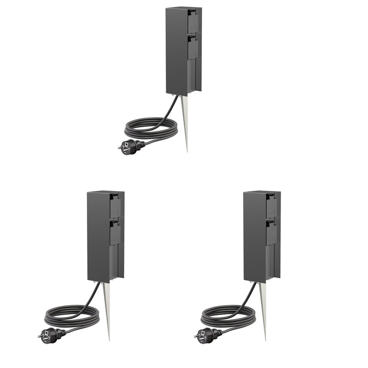 ledscom.de 3 Stück Garten-Steckdosen-Säule POMI mit Erdspiess und 2m Kabel für aussen, IP44, 2-Fach,
