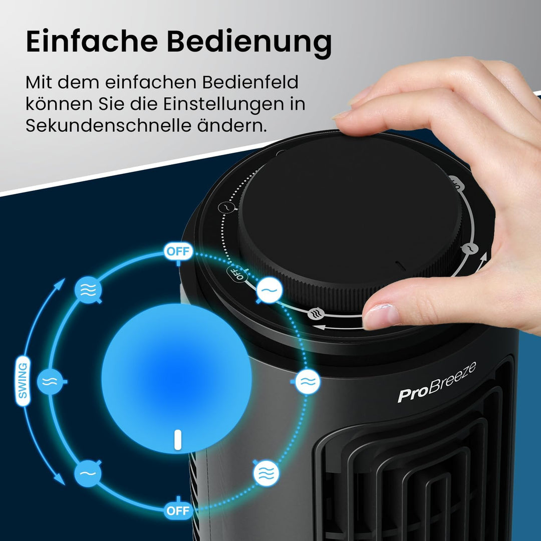 Pro Breeze Mini Tischventilator mit 3 Lüftungsstufen und automatischer 70° Oszillation - Kleiner Tur